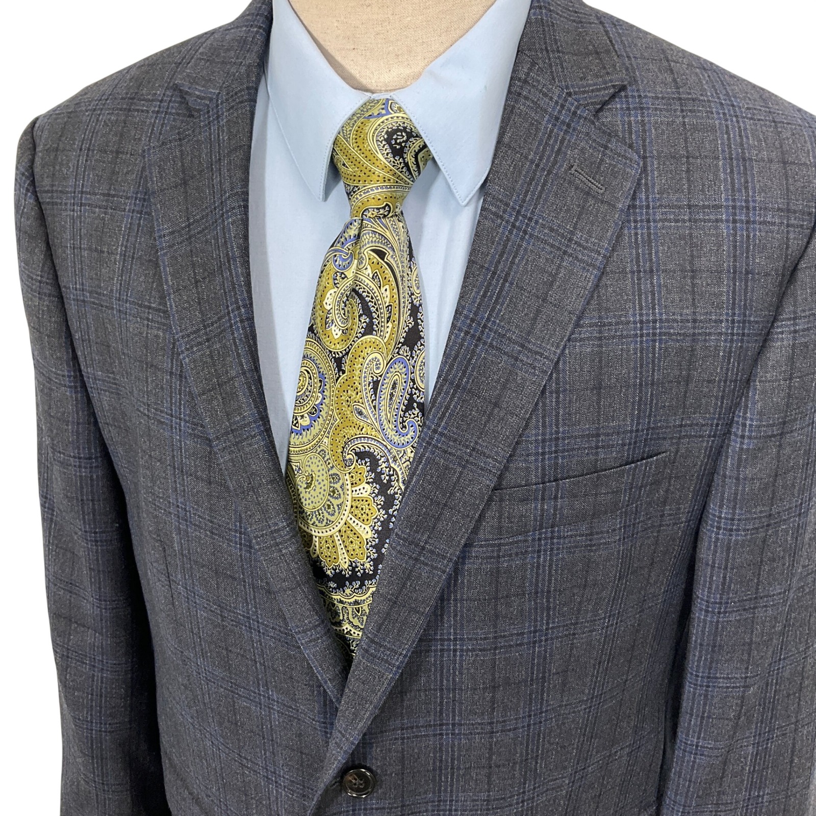 Ralph Lauren Blazer Mens 44r Gray Blue Glen Plaid 2-Button Canada Jacket Wool